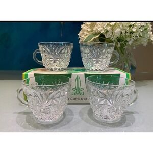 Anchor Hocking Arlington Punch Cups Set of 4 Clear Pressed Glass Vintage 6oz